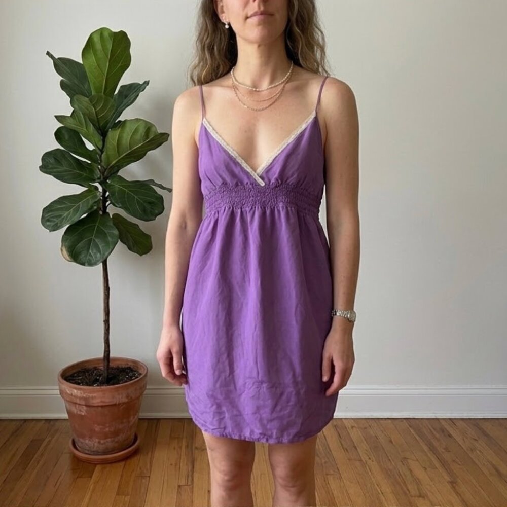 Old Navy Silk Lace Cami Purple Y2K Lingerie Slip Dress Medium